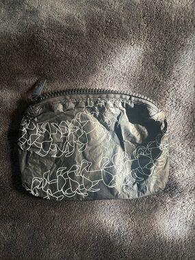 ALOHA Collection Black Zip Pouch with White Floral Line Design